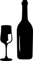 Wine Bottle and Glass Silhouette for Labels and Menus Design vector