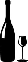 Wine Bottle And Glass Silhouette For Restaurant Menu And Bar Design vector