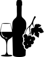 Wine Bottle and Glass with Grapes Perfect for Menus and Wine Tastings vector