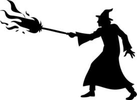 Wizard Casting Magic Spell Silhouette for Fantasy Art and Design vector