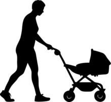 Woman Walking with Baby Stroller Silhouette for Family Design Projects vector
