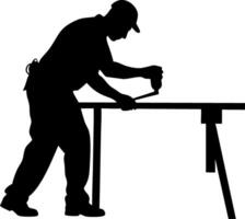 Worker Silhouette Using Power Drill on Workbench for Construction and DIY Projects vector