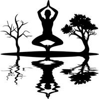 Yoga Meditation Silhouette with Tree Reflections for Mindfulness and Relaxation vector