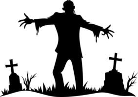 Zombie Silhouette in Graveyard with Crosses for Halloween Design and Art Projects vector