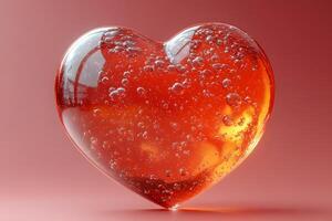 Transparent Heart with Bubbles on Red Background Romantic Love Concept photo