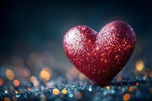 Glittering Red Heart with Bokeh Lights - Ideal for Valentine's Day or Romantic Themes photo