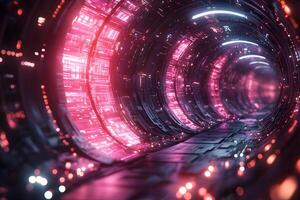 View of red abstract tunnel background. photo