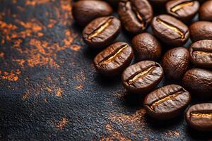 Premium Coffee Beans on Rustic Textured Surface for Cafe Design and Advertisement photo