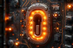 Futuristic Circuit Board with Glowing Hardware Component for Technology Design photo