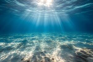 Sunlit Underwater Scene with Tranquil Ocean Floor for Nature Design and Backgrounds photo