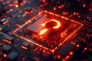 Futuristic Circuit Board with Glowing Keyhole Design for Security Concepts photo