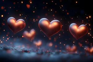 Glittering Heart Shapes on Sparkling Dark Background for Romantic Themes and Valentine's Design photo