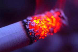 Close-Up of Burning Cigarette Health Awareness and Anti-Smoking Campaign photo