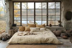 Cozy Autumn Retreat with Rustic Decor and Lake View for Tranquil Relaxation photo
