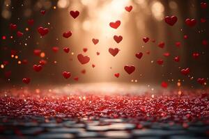 Romantic Hearts Floating in Warm Sunset Glow - Perfect for Valentine's Day and Romantic Designs photo