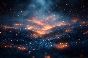Glowing Abstract Digital Landscape with Luminous Particles and Cosmic Depths for Futuristic Design photo