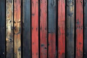 Rustic Wooden Plank Texture with Weathered Red and Black Tones for Background or Design photo