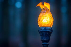 Glowing Torch in Mysterious Forest Setting for Mystical Designs photo