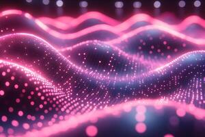 Futuristic Glowing Wavy Grid with Abstract Neon Lights for Technology Background photo