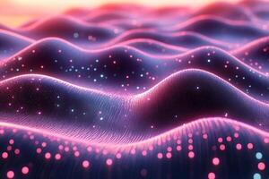 Futuristic Abstract Neon Wave Pattern with Glowing Particles for Digital Design photo