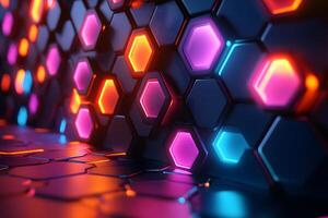 Futuristic Neon Hexagonal Pattern Background for Modern Designs photo