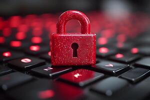 Cybersecurity Concept with Red Padlock on Computer Keyboard for Data Protection Design photo