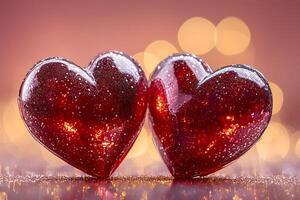 Romantic Glittering Red Hearts with Bokeh Background for Valentine's Day Design photo