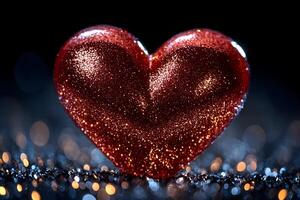 Sparkling Red Heart for Romantic Valentine s Day Card Design photo