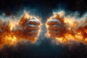 Cosmic Clash Surreal Fist Bump of Clouds and Sparks for Abstract Art and Design photo