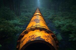 Mysterious Industrial Pipeline Through Dense Forest for Environmental Design photo