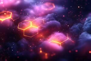 Futuristic Hexagonal Patterns in a Cosmic Cloudscape for Digital Design photo