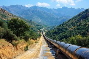 Industrial Pipeline Through Rugged Mountain Terrain for Infrastructure and Development Projects photo