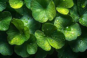 Vibrant Green Leaves with Fresh Dew Drops - Nature Background for Design and Print photo