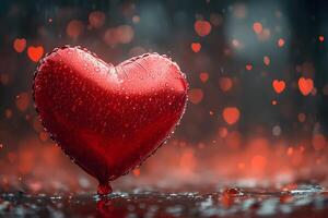 Romantic Heart Balloon in Rainy Bokeh Background for Valentine's Day Design photo