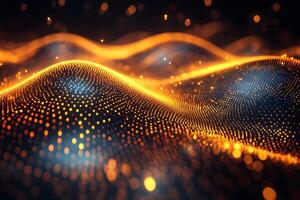 Abstract Digital Waveform with Glowing Orange Particles and Dots photo