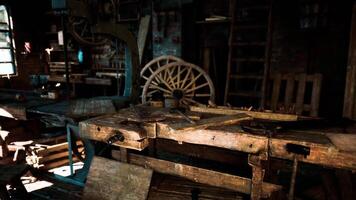 An old carpentry workshop showcasing vintage tools and rustic charm video
