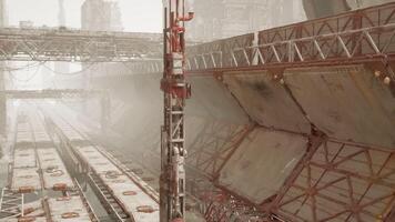 Old destroyed oil terminal showing signs of decay and abandonment over time video
