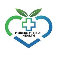 modern medical health logo with heart, cross, and leaf elements representing wellness and care vector