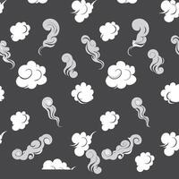 seamless pattern of white fluffy clouds and swirling smoke on dark background, decorative design vector
