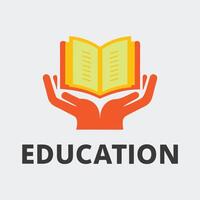 education logo with open book and hands, modern design for learning, teaching, and academic projects vector