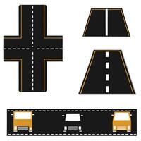 set of road elements and highway illustrations with traffic, transportation and urban infrastructure vector