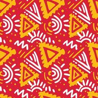 vibrant seamless pattern with nacho chips and abstract Mexican inspired elements on red background vector