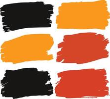 set of abstract paint brush strokes in black, orange, and red, artistic grunge design elements vector