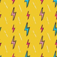 seamless lightning bolt pattern on yellow background, retro pop art electric energy design vector