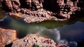 View of the Colorado River winding through canyons during midday sunlight video