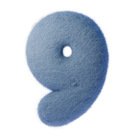 3d number 9 from felt, Soft blue, fluffy 3D number nine illustration, ideal for educational materials, digital projects, or decorative designs png