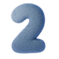 3d number 2 from wool felt, Whimsical blue number two, featuring soft, fluffy texture, perfect for children's designs, educational materials, and playful typography. png