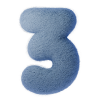 3d number 3 from wool felt, Playful blue number three crafted from fluffy texture, perfect for educational materials, birthdays, and children's designs png