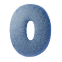 3d number 0 from wool felt. Soft, fluffy, blue 3D number zero design for modern projects. Ideal for digital or print use in children's themes, education, and creative png