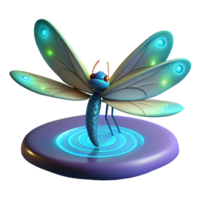 Luminous Dragonfly on Glowing Pad 3D Render of Fantasy Insect png